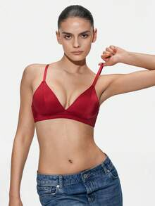 SHAPORA 1pc Burgundy Women's Bra, High-Quality Deep V Design - Burgundy - View 6