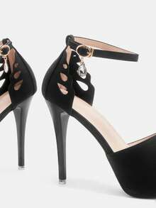 Glitzique Women's Fashion High Heel Sandals, Sexy Butterfly Wing Buckle Design, Round Toe Thick Heel Versatile Sandals For Spring, Summer, , Plus Size,Platform Heels For Women Spring Shoes Summer Shoes - Black - View 7