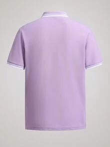 Officeau Herren Lässig minimalistisches Poloshirt mit Kontrastbesatz Kurzarm - Mauve - Übersicht 2