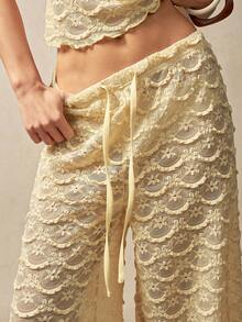 Bohemela Quần dài dệt kim dáng rộng màu trơn dành cho nữ, kiểu dáng thường ngày. - Màu vàng - Xem 4