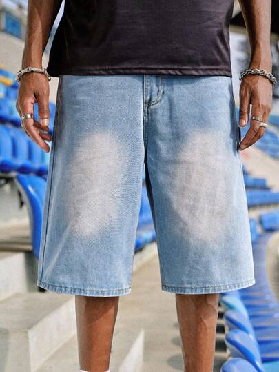 EVRINFINITE 男士宽松阔腿休闲牛仔百慕大短裤，Emo 风格