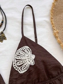 Soleia New Casual Sexy Vacation Shell Embroidered Spaghetti Strap A-Line Bohemian Camisole Golf White Summer - Brown - View 6