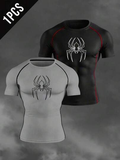 Manfinity EMRG 男士蜘蛛印花修身短袖运动T恤