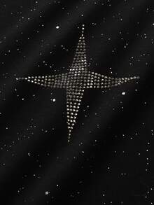 ROMWE MEN Men's Sparkling Diamond Loose T-Shirt Set, Spring/Summer - Black - View 2