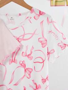 Genkimix Kids 少女甜美粉色蝴蝶印花A字型两件套短袖长款睡裙家居服套装 - 粉色 - 查看 6