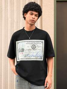Open Phase 男士新款嘻哈时尚美元印花T恤 - 黑色 - 查看 3