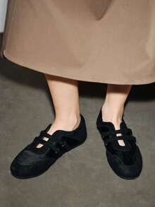 2025年春季复古红色百搭钩环玛丽珍鞋秋季女士休闲圆头平底皮鞋芭蕾鞋 - 黑色 - 查看 5