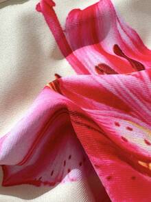 Swim Mod 女士沙滩套装 - 浅黄色底粉色花卉印花，撞色滚边性感超迷你比基尼，时尚休闲度假可爱性感女士泳装套装 - 彩色 - 查看 3