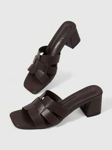 Sleekvia Women Shoes Spring And Summer New Square Toe Thick High Heel Brown Splicing Women's High Heel Sandals Fashionable And Comfortable Versatile Commuter Women's Sandals Slippers - Coffee Brown 1 - View 5