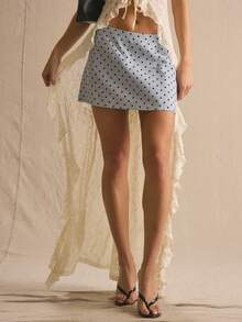 MUSERA Polka Dot Linen Low Rise Skirt Spring Summer Cosy Cute Daily Girly Vacation Sunlight Social - Blue - View 3