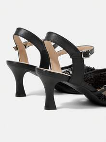 CUCCOO HITCHD Tacones de aguja con diamante de imitación para mujer, de tacón medio. Zapatos de vestir elegantes, casuales y minimalistas, cómodos y de fácil puesta, para bodas, trabajo, citas y ocasiones formales - Negro - Ver 12