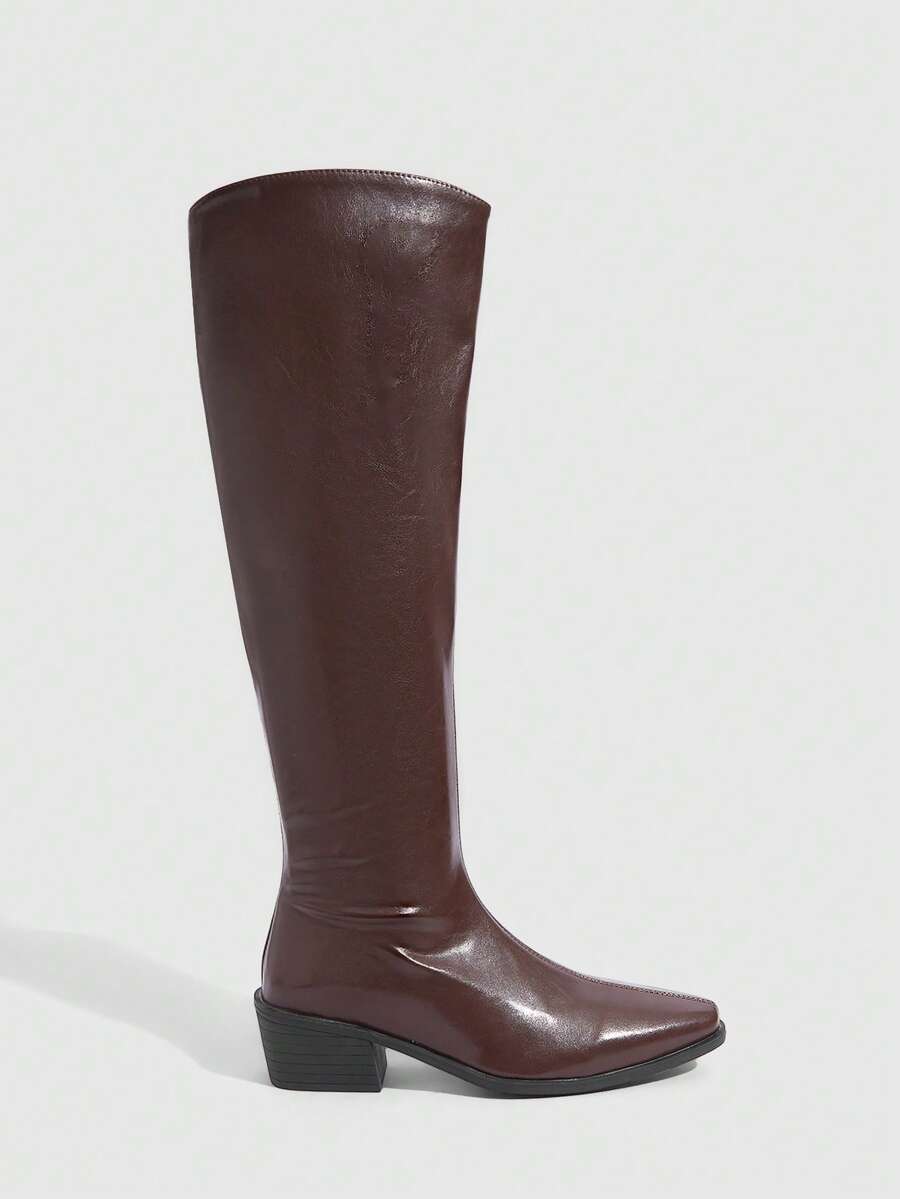 Daringsoles Women's Casual Chunky Heel Tall Boots, Versatile For Daily Commute - Brown - View 1