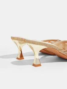 CUCCOO TILAWA Zapatos de mujer Zapatos de tacón de aguja dorados con rhinestones y malla de moda para fiesta y cena, elegantes y sexys, zapatos de tacón de gatito, zapatos de tacón alto, zapatos mule sin talón - Dorado - Ver 5