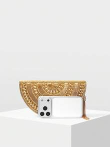 MOTF BOLSO DE NOCHE HECHO A MANO CON CUENTAS Y ADORNOS DE CRISTAL STRASS - Dorado - Ver 5