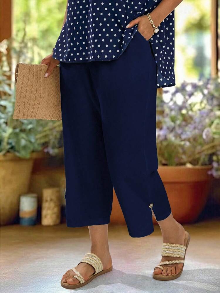Plus Size Casual Solid Color Tapered Pants,Summer Outfits For Women