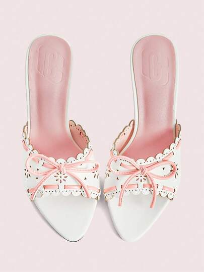 CUCCOO DOLLMOD Women's Bowknot Stilettos, Elegant Romantic Pink & White High Heel Sandals, Suitable For Dress, Tea Party, Date, Fashion Party, Formal Occasion