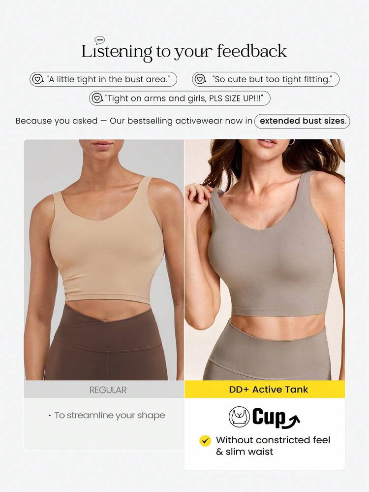 DD+ FeatherFit™ Focused Glow Stretch & Shine Buttery-Soft Stretchy Removable Cups Cropped Tank Top Low Impact Yoga Pilates Studio Pilates Daily Active Wear