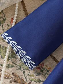 Đầm chữ A tay dài cổ tròn, thắt eo, kiểu dáng Trung Đông, thời trang mới mùa hè cho bé gái, họa tiết hoa, thích hợp mặc hàng ngày. - Màu xanh lam - Xem 8