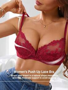Conjunto de lingerie feminina romântica e elegante com renda e decote em V profundo, ideal para o Dia dos Namorados. - Vermelho - Ver 11