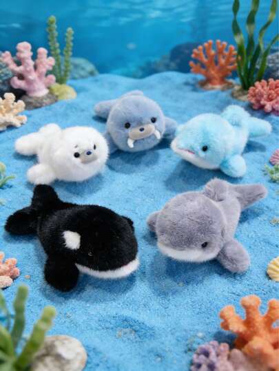 MINKOJA - BESTSELLERS Marine Small Animal Plush Toy, Cute Marine Animal Appearance, Dolphin Sea Lion Seal Killer Whale Shark, Cute Mini Desktop Doll, Desktop Decorations, Suitable For Marine Animal Lovers, Is The Perfect Choice For Birthday/Holiday Gifts