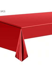 1 pieza Mantel desechable de tela no tejida de unicolor metálico para fiesta de cumpleaños, decoración de mesa de boda - Rojo - Ver 8