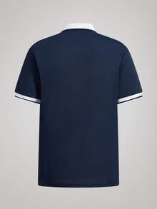 Officeau Herren Einfarbiges Patchwork Poloshirt mit Knopfleiste vorne, einfach und lässig - Blau - Übersicht 10