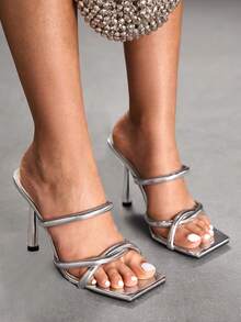 CUCCOO SZL Women's Fashion Daily Wear Slip-On High Heel Sandals - Silver - View 1