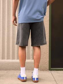 Open Phase Short en jean décontracté unicolore pour hommes, style mode simple et tout-aller pour l'été, style américain rétro, unisexe, coupe décontractée pour tenues d'été - convient pour le port quotidien et les tenues de vacances d'été. - Gris - Voir 2