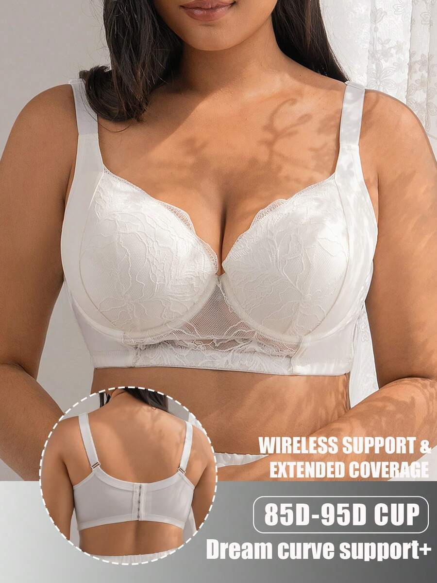 DesireSculpt 大码性感蕾丝拼接女士内衣 - 白色 - 查看 1