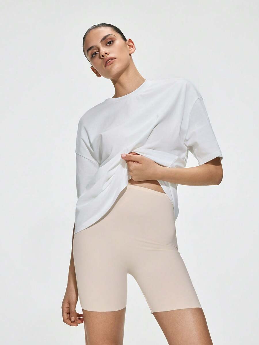 SHAPORA Quần short định hình dáng người dành cho nữ, màu trơn, kiểu dáng thường ngày, đa năng. - Màu be - Xem 1