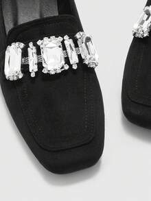 CUCCOO BIZCHIC Women's New Thick Heel Loafers, Fashionable Suede Rhinestone Decor Square Toe Shoes - Black - View 5