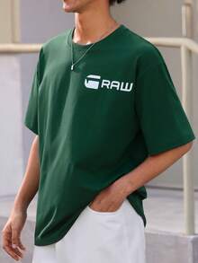 Open Phase Men's Fashionable Street Style Graphic Letter Print Round Neck Short Sleeve Casual Loose Versatile T-Shirt - Dark Green - View 3