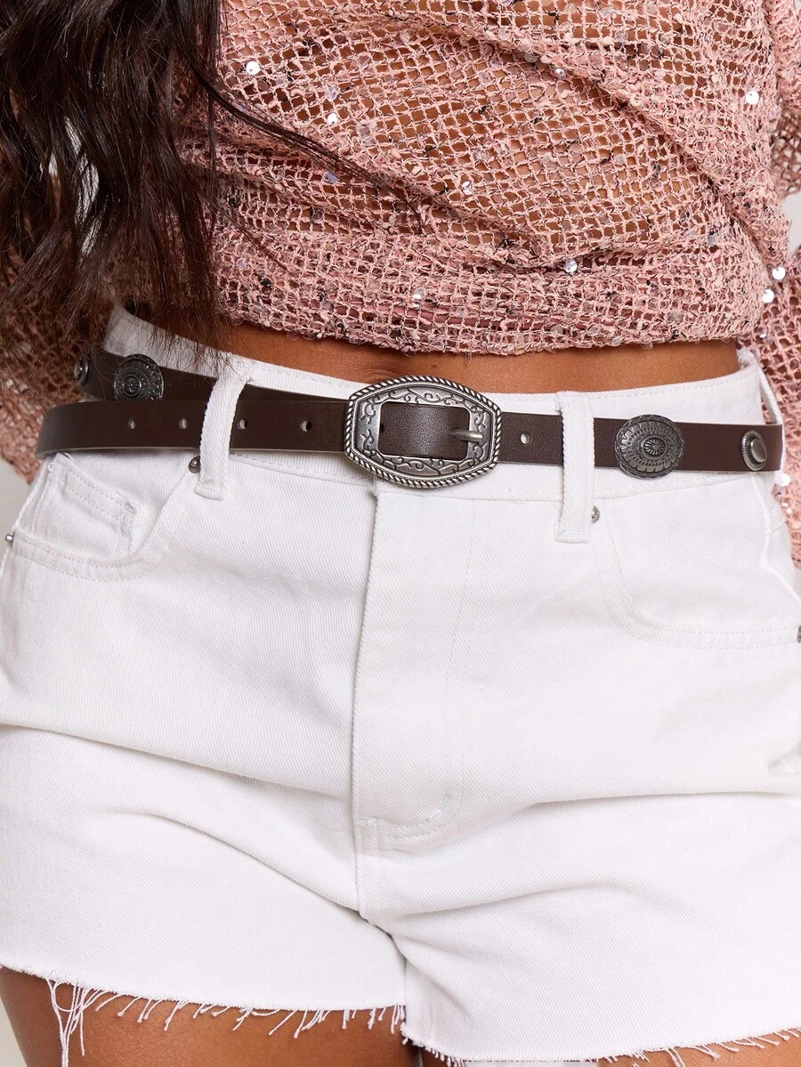 MUSERA Western Silver Detail Buckle Belt - Dark coffee - View 1