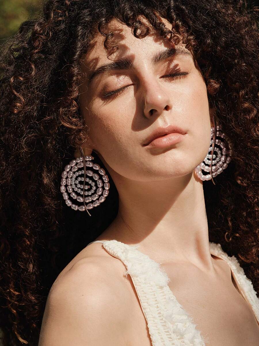 Opalesca 女士耳环，高级/优雅/经典/日常佩戴/简约，珍珠/水晶，18K镀金，适合妈妈/女士/女孩/母亲，夏季/海滩/舞会/派对/假日/度假/订婚/结婚/承诺/新娘，大地色系 - 金黃色 - 查看 1