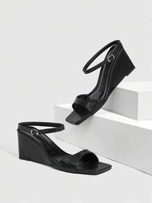 CUCCOO SZL Women's Fashion Transparent Upper Wedge Heel Platform Sandals - Black - View 2