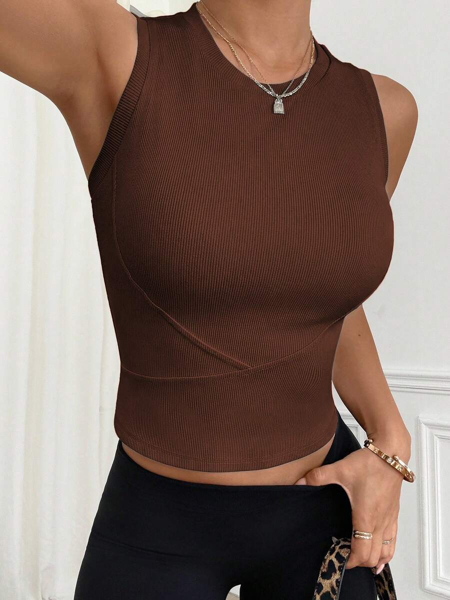 Women's Basic Yoga Minimalist Tank Top - Brown - View 1