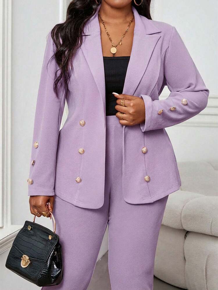 SHEIN Lady Áo khoác lông giả tay dài cổ bẻ cài cúc màu đỏ thanh lịch mùa thu đông dành cho nữ, cỡ lớn, thích hợp cho ngày Valentine và năm mới. - Màu tím - Xem 3