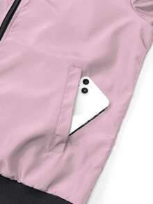 Manfinity EMRG Men's Contrast Color Zipper Collar Casual Baseball Jacket - Pink - View 5