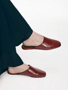 Mnmlis Zapatos de mujer para primavera y verano, nuevos modelos. Diseño cuadrado simple para uso en casa, citas, tardes de té. Populares zapatos planos tipo mula - Burdeos - Ver 8