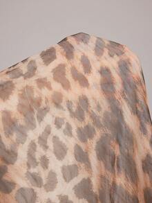 Slumberist Leopard Print Mesh Sexy Double Layer Spaghetti Strap Ruffle Hem Maxi Nightgown For Women - Multicolor - View 8