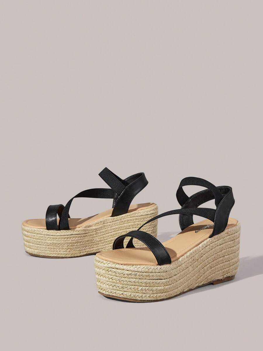 Styleloop Ladies, Woven Twine Straps, Lame Heels, Platform Sandals Summer - Black - View 1