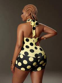 Maweii Women's Geometric Print Halter Casual Everyday Romper - Yellow - View 3