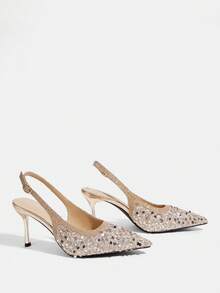 CUCCOO TILAWA 优雅时尚的女士尖头香槟色高跟鞋，饰有水钻/饰边/法式鞋跟，适合：日常穿着、正式活动和特殊场合、婚纱、晚宴、休闲度假、舞会、约会派对。 - 香檳色 - 查看 4