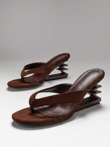 SHUZIA Womne's Minimalist Thong Strap Wadge Sandals - Coffee Brown - View 6