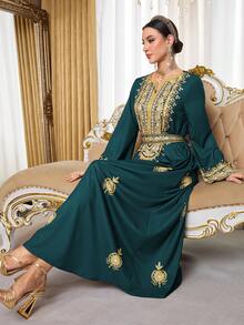 Al Najma Đầm maxi Thổ Nhĩ Kỳ dành cho nữ và áo abaya truyền thống Ả Rập. - Màu xanh nhạt - Xem 3