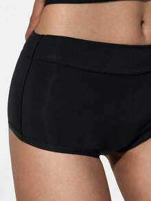 SHAPORA 1pc Women's Soft & Comfortable Black Briefs, Minimalist Style Daily Underwear - Black - View 2