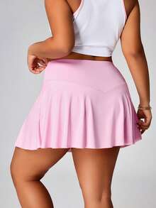 SHEIN Sovereign Charm Rhythm Era 大码女式短裙，带口袋，适合羽毛球、网球、瑜伽、健身、跑步、马拉松等运动。 - 粉色 - 查看 2