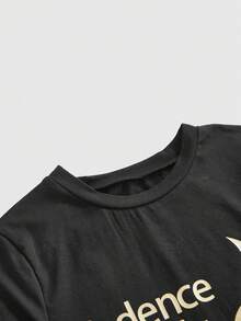 ROMWE Avant Y2K Babe Finger Slogan Fitted T-Shirt, Solid Color Versatile - Black - View 3