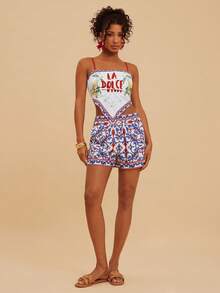 Travachic Women's Chiffon Printed Camisole & Shorts 2 Pieces Set, Spring/Summer Vacation - Multicolor - View 3