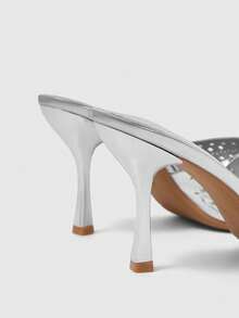 Sleekvia 女士鞋履春夏新款银色圆头镂空细高跟凉鞋拖鞋时尚舒适百搭通勤性感派对女士凉鞋女鞋拖鞋 - 銀色 - 查看 3